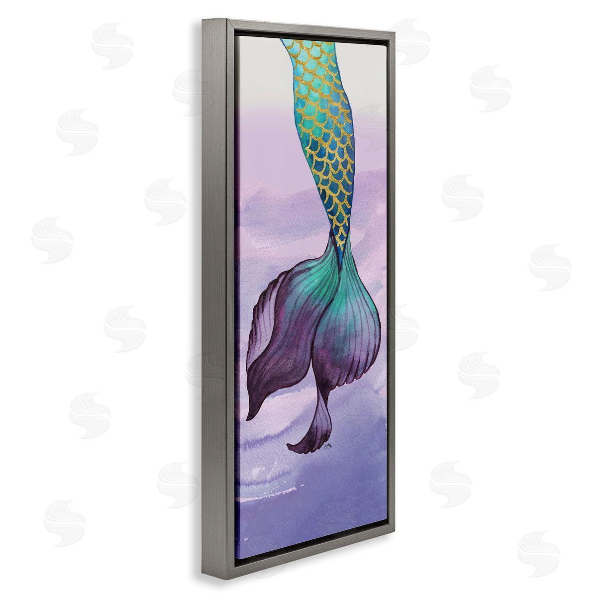 Glam Accent Mermaid Tail Grey Floating Frame Canvas Wall Art, Home Decor by Elizabeth Medley