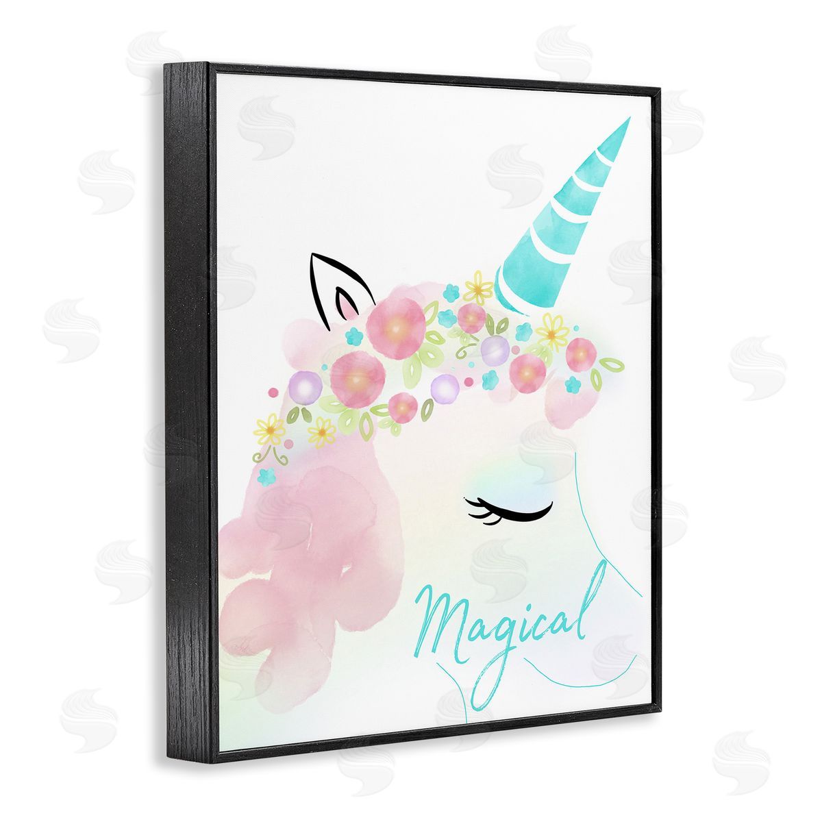 Magical Floral Unicorn Black Frame Print Wall Art, Home Decor by Andi Metz