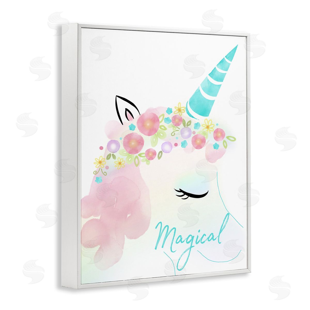 Magical Floral Unicorn White Frame Print Wall Art, Home Decor by Andi Metz