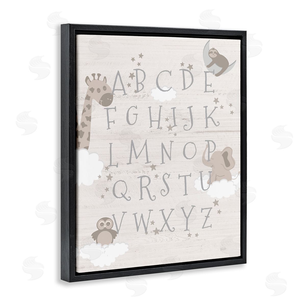 Neutral Beige Alphabet Black Floating Frame Canvas Wall Art, Home Decor by Natalie Carpentieri