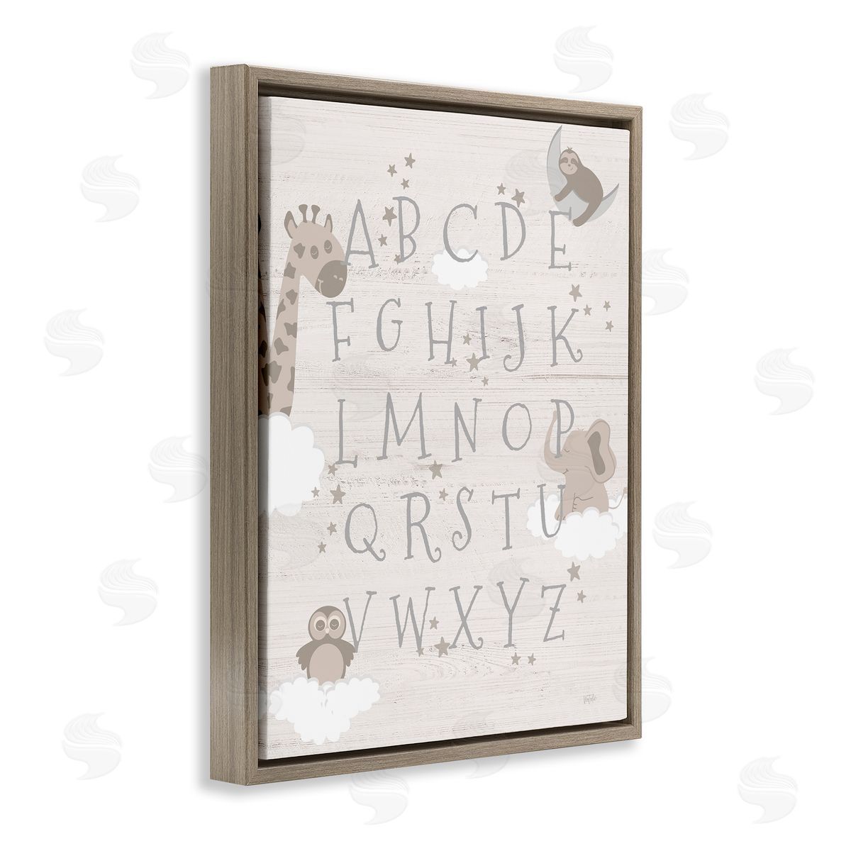 Neutral Beige Alphabet Brown Floating Frame Canvas Wall Art, Home Decor by Natalie Carpentieri