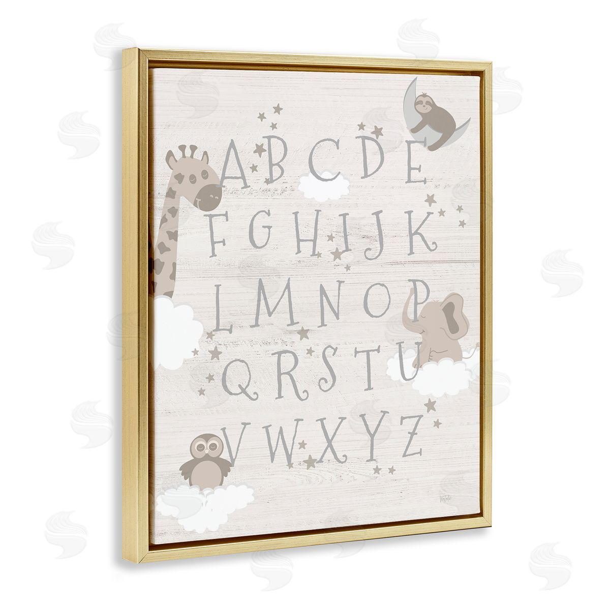 Neutral Beige Alphabet Gold Floating Frame Canvas Wall Art, Home Decor by Natalie Carpentieri