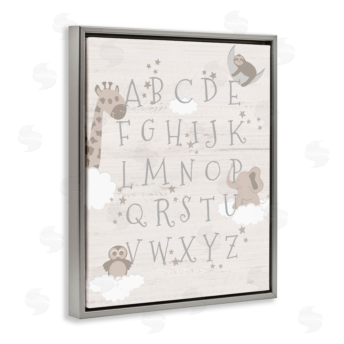 Neutral Beige Alphabet Grey Floating Frame Canvas Wall Art, Home Decor by Natalie Carpentieri