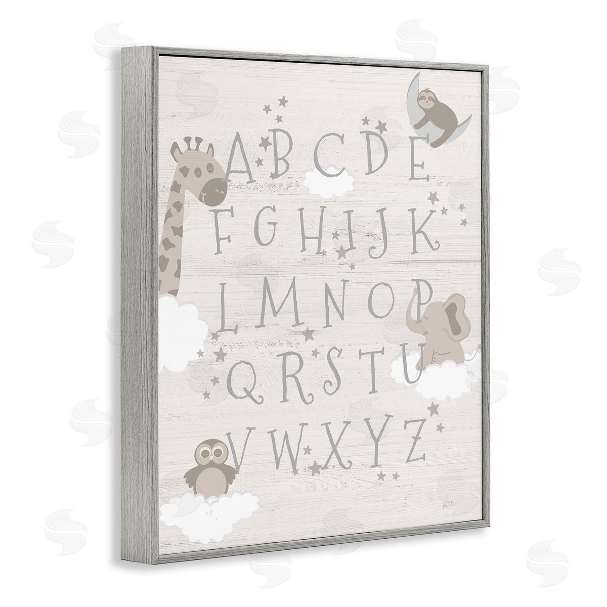 Neutral Beige Alphabet Grey Frame Print Wall Art, Home Decor by Natalie Carpentieri