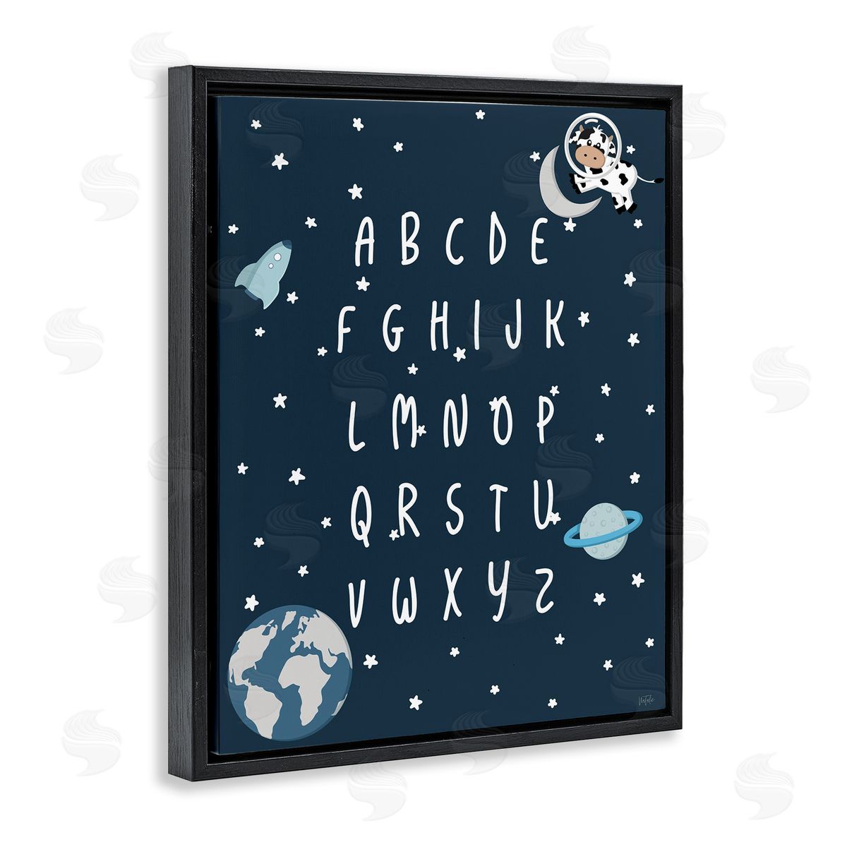 Outer Space Alphabet Black Floating Frame Canvas Wall Art, Home Decor by Natalie Carpentieri