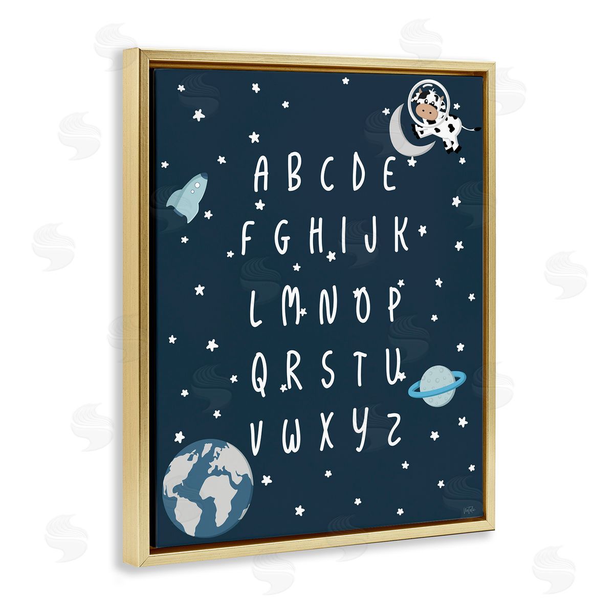 Outer Space Alphabet Gold Floating Frame Canvas Wall Art, Home Decor by Natalie Carpentieri