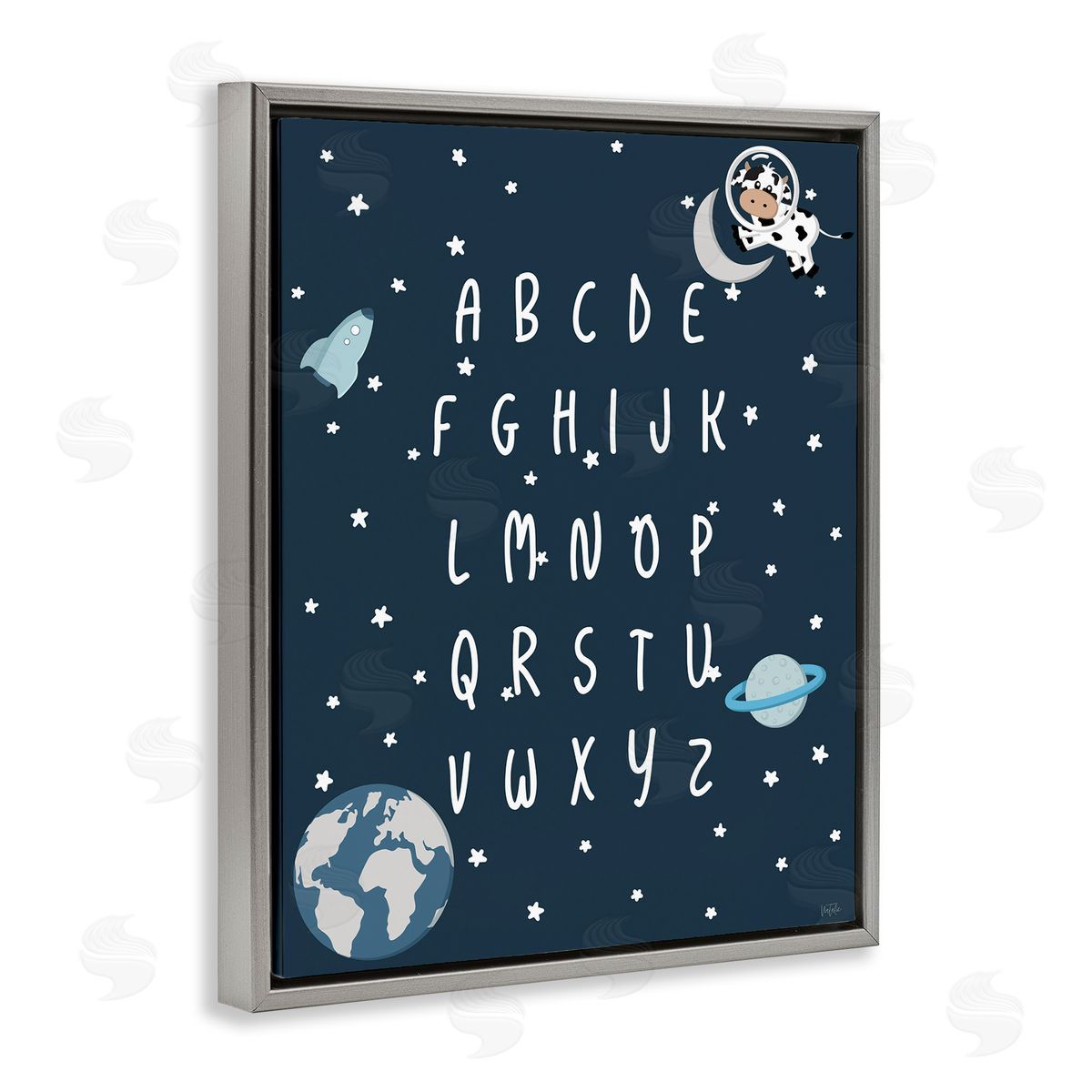 Outer Space Alphabet Grey Floating Frame Canvas Wall Art, Home Decor by Natalie Carpentieri