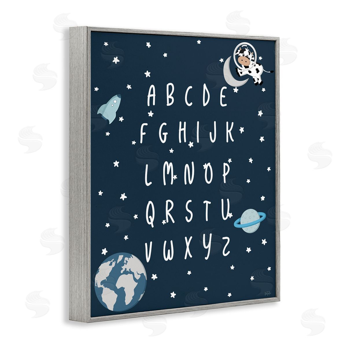 Outer Space Alphabet Grey Frame Print Wall Art, Home Decor by Natalie Carpentieri