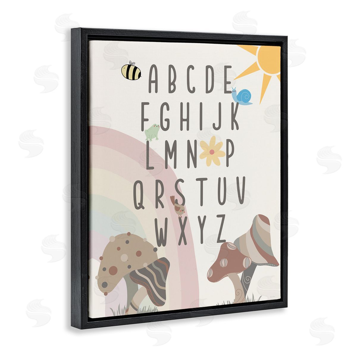 Neutral Mushrooms Alphabet Black Floating Frame Canvas Wall Art, Home Decor by Daniela Santiago