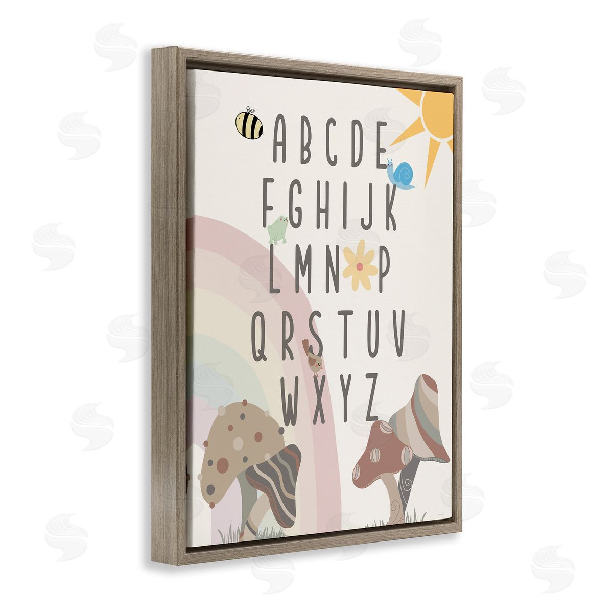 Neutral Mushrooms Alphabet Brown Floating Frame Canvas Wall Art, Home Decor by Daniela Santiago