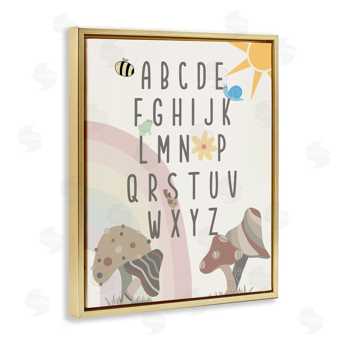 Neutral Mushrooms Alphabet Gold Floating Frame Canvas Wall Art, Home Decor by Daniela Santiago
