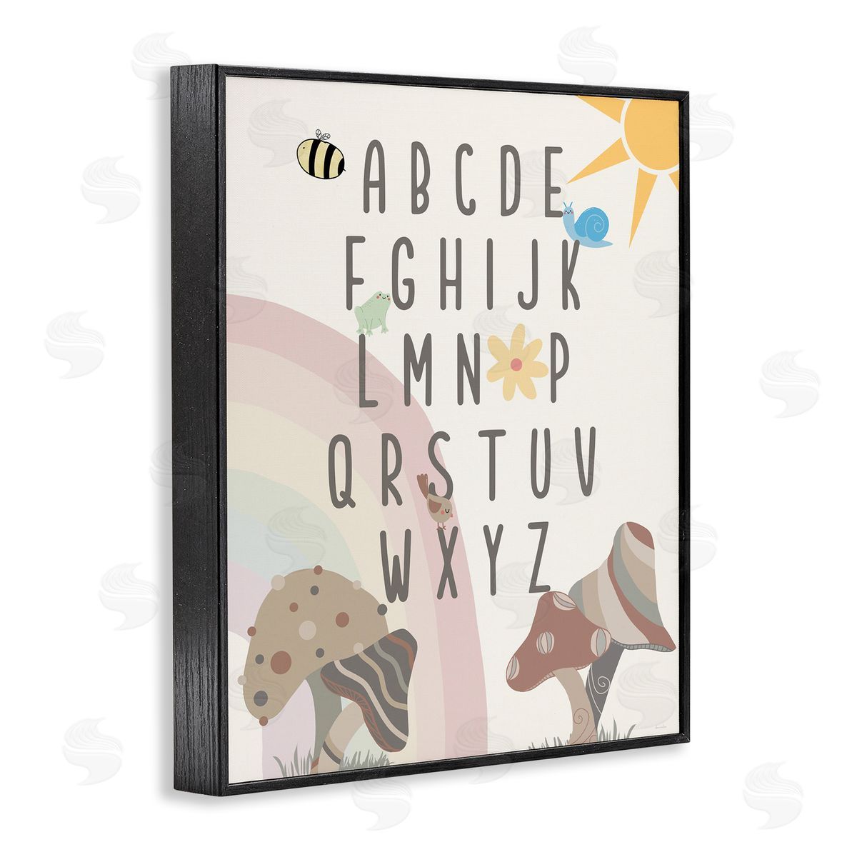 Neutral Mushrooms Alphabet Black Frame Print Wall Art, Home Decor by Daniela Santiago
