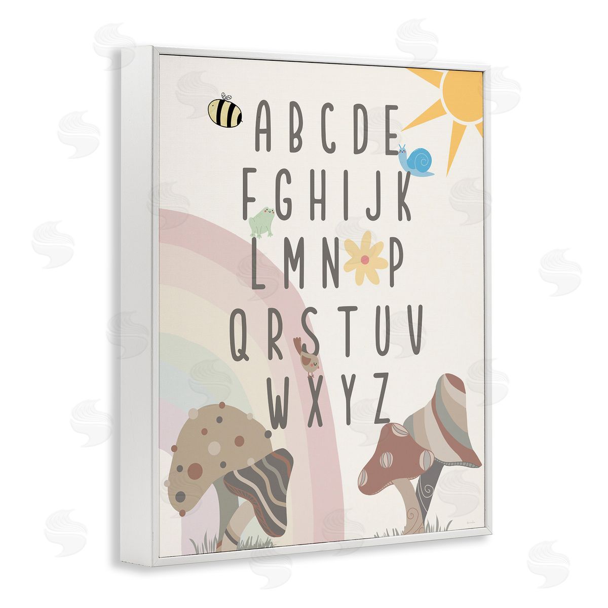 Neutral Mushrooms Alphabet White Frame Print Wall Art, Home Decor by Daniela Santiago