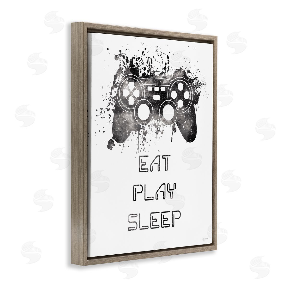 Eat Play Sleep Gaming Brown Floating Frame Canvas Wall Art, Home Decor by Mary Urban