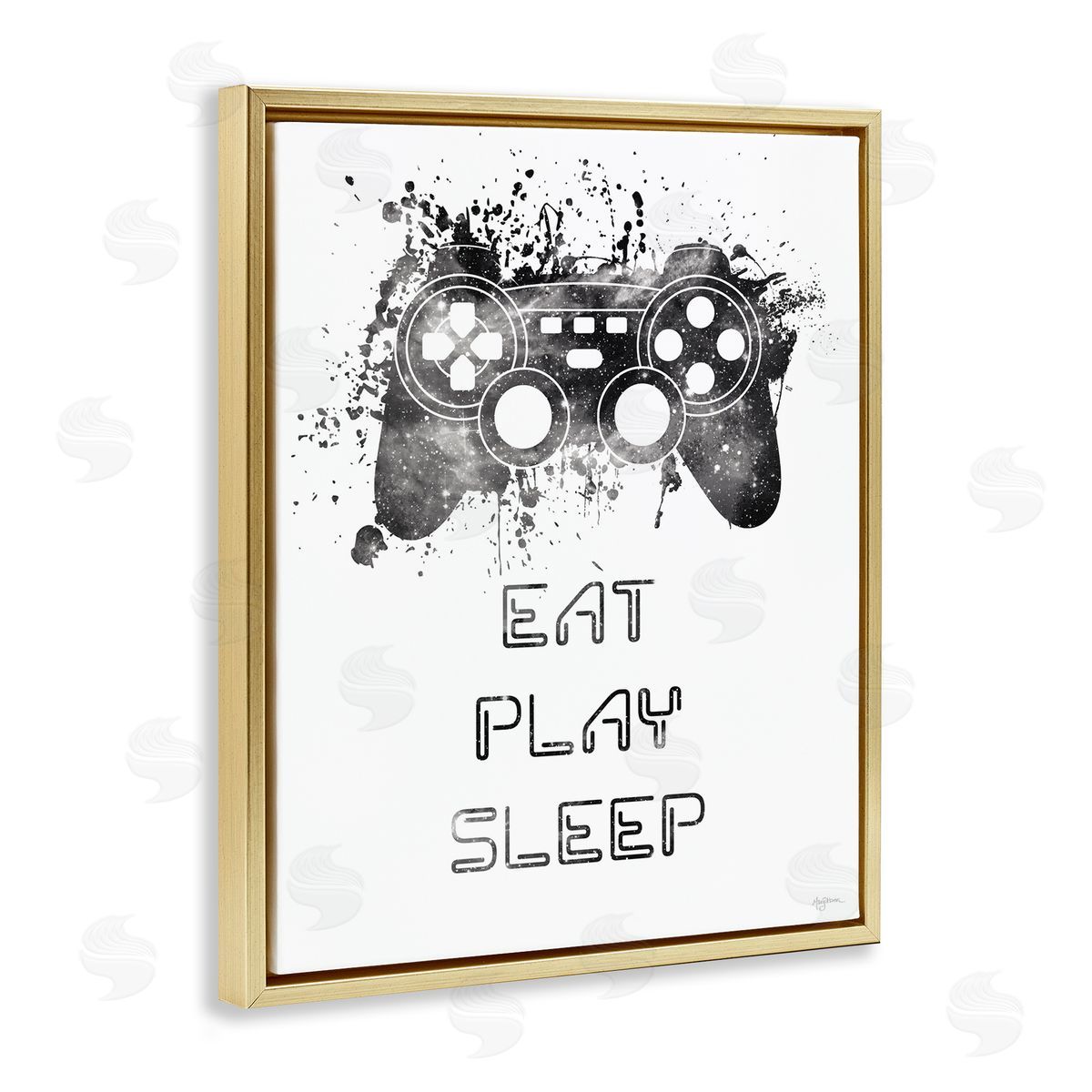 Eat Play Sleep Gaming Gold Floating Frame Canvas Wall Art, Home Decor by Mary Urban
