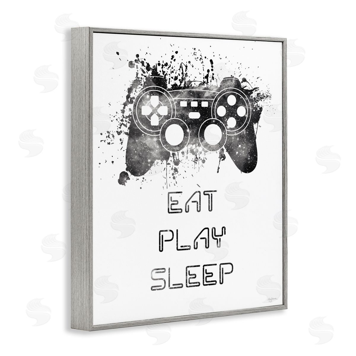 Eat Play Sleep Gaming Grey Frame Print Wall Art, Home Decor by Mary Urban
