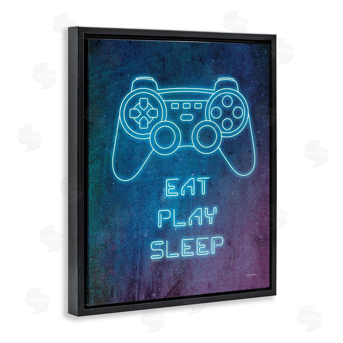Eat Play Sleep Neon Black Floating Frame Canvas Wall Art, Home Decor by Mary Urban