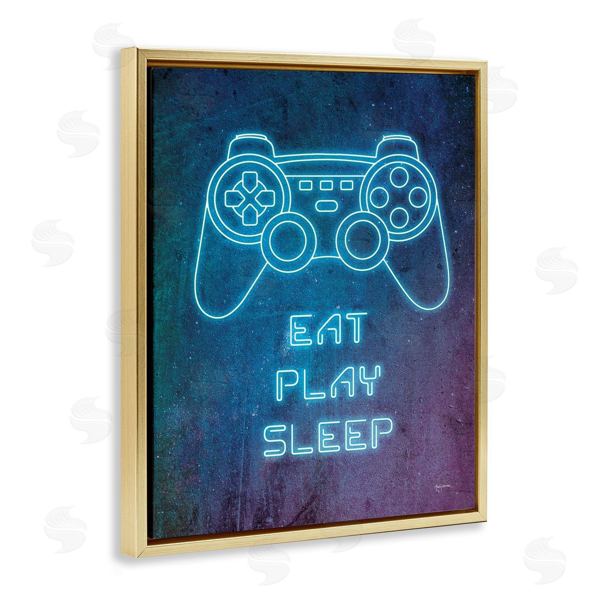 Eat Play Sleep Neon Gold Floating Frame Canvas Wall Art, Home Decor by Mary Urban