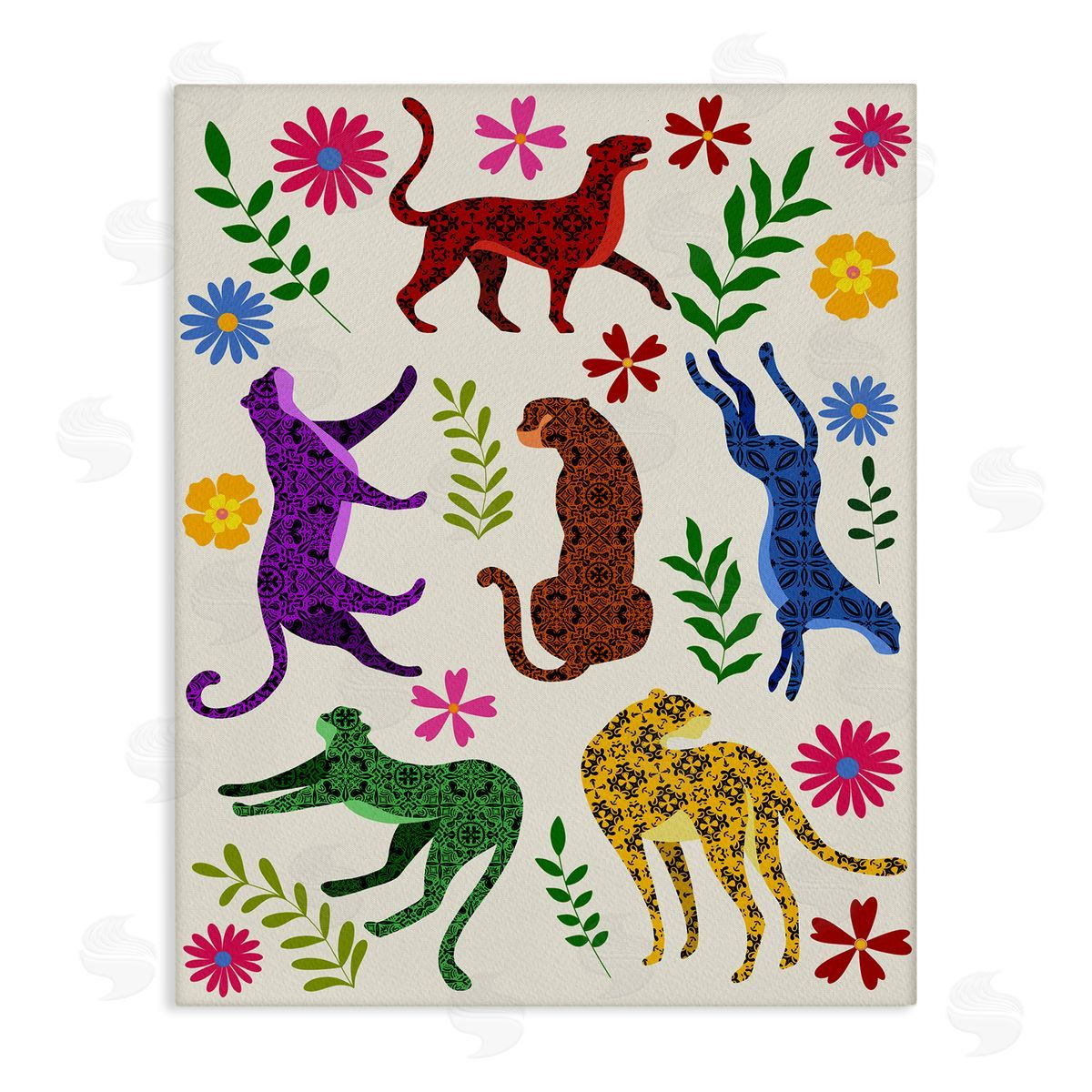 Mosaic Pattern Leopards Canvas Wall Art, Home Decor by Regina Moore