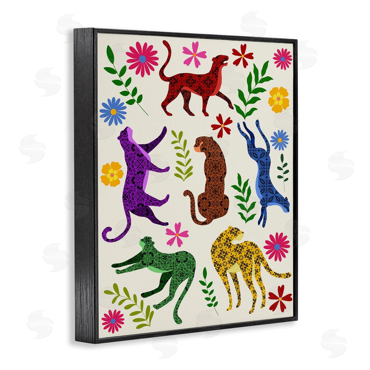 Mosaic Pattern Leopards Black Frame Print Wall Art, Home Decor by Regina Moore