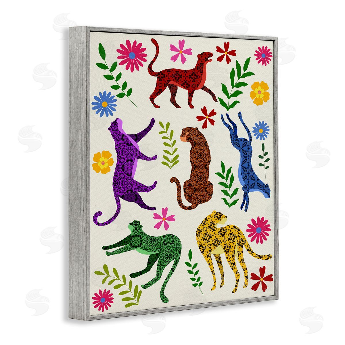 Mosaic Pattern Leopards Grey Frame Print Wall Art, Home Decor by Regina Moore