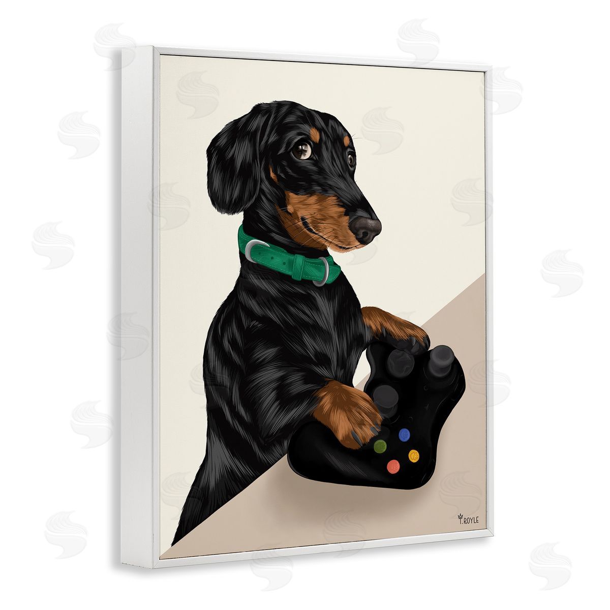 Gamer Dachshund Dog White Frame Print Wall Art, Home Decor by Tara Royle