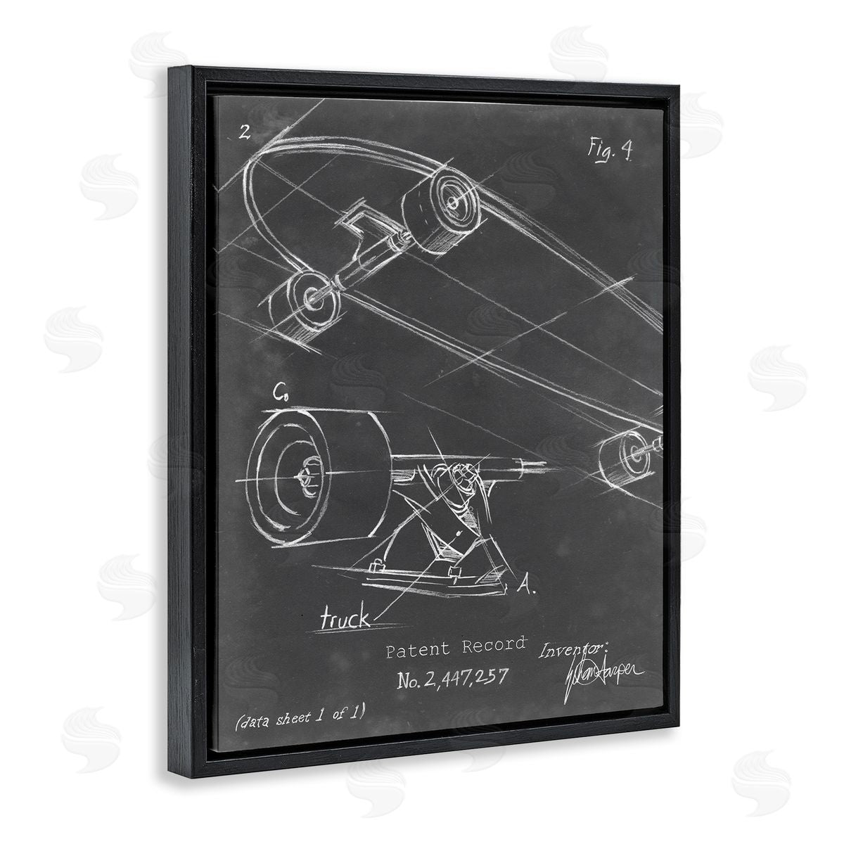 Skateboard Truck Diagram Black Floating Frame Canvas Wall Art, Home Decor by Ethan Harper