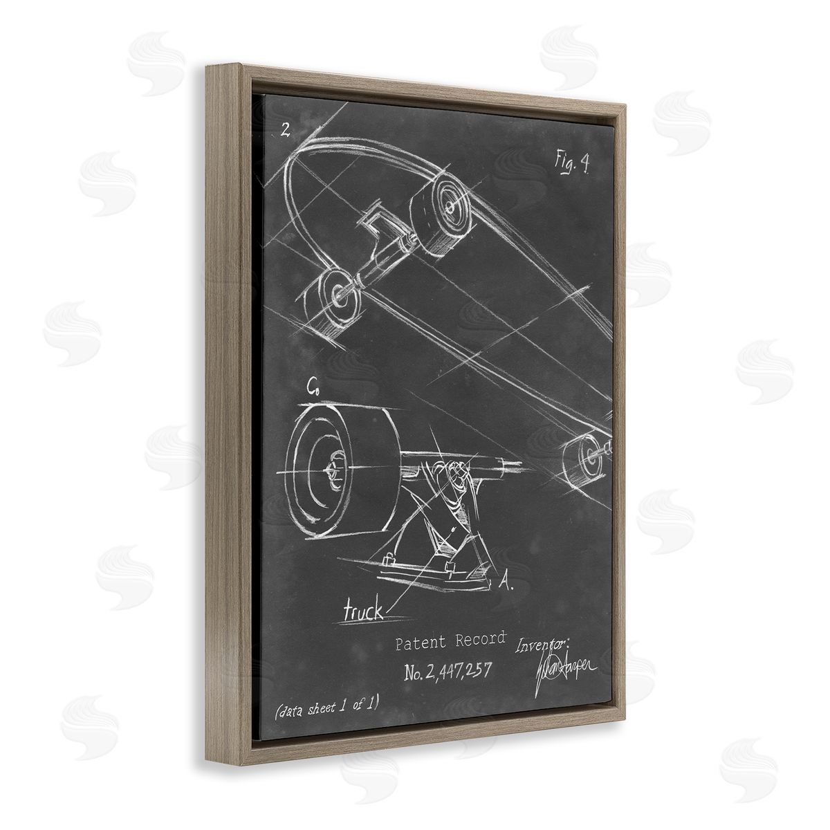 Skateboard Truck Diagram Brown Floating Frame Canvas Wall Art, Home Decor by Ethan Harper
