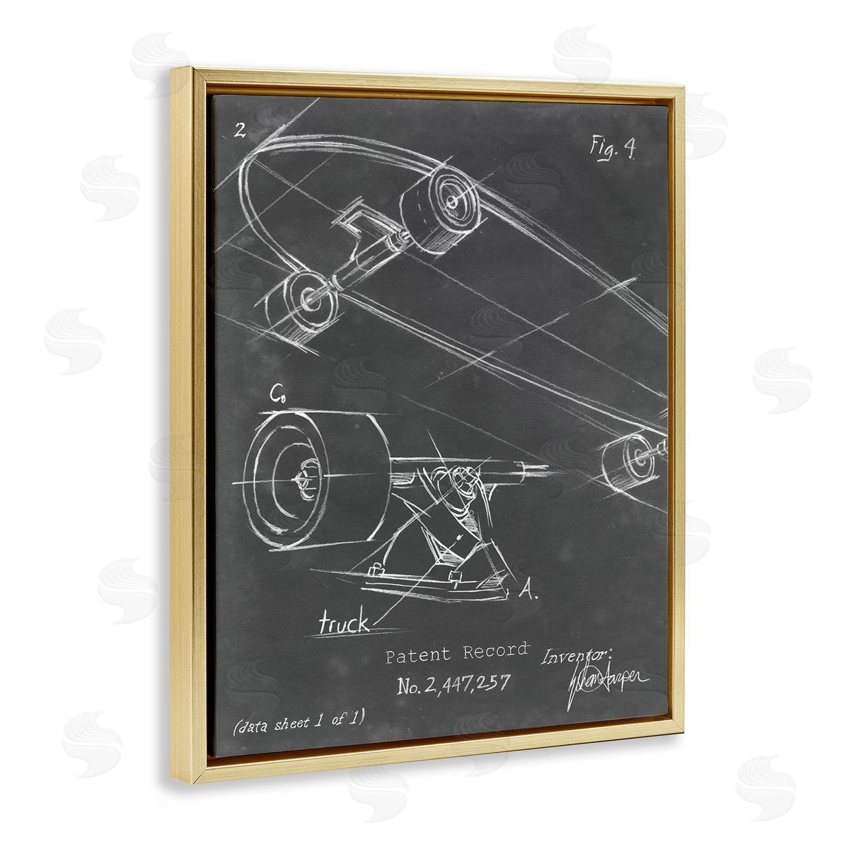 Skateboard Truck Diagram Gold Floating Frame Canvas Wall Art, Home Decor by Ethan Harper