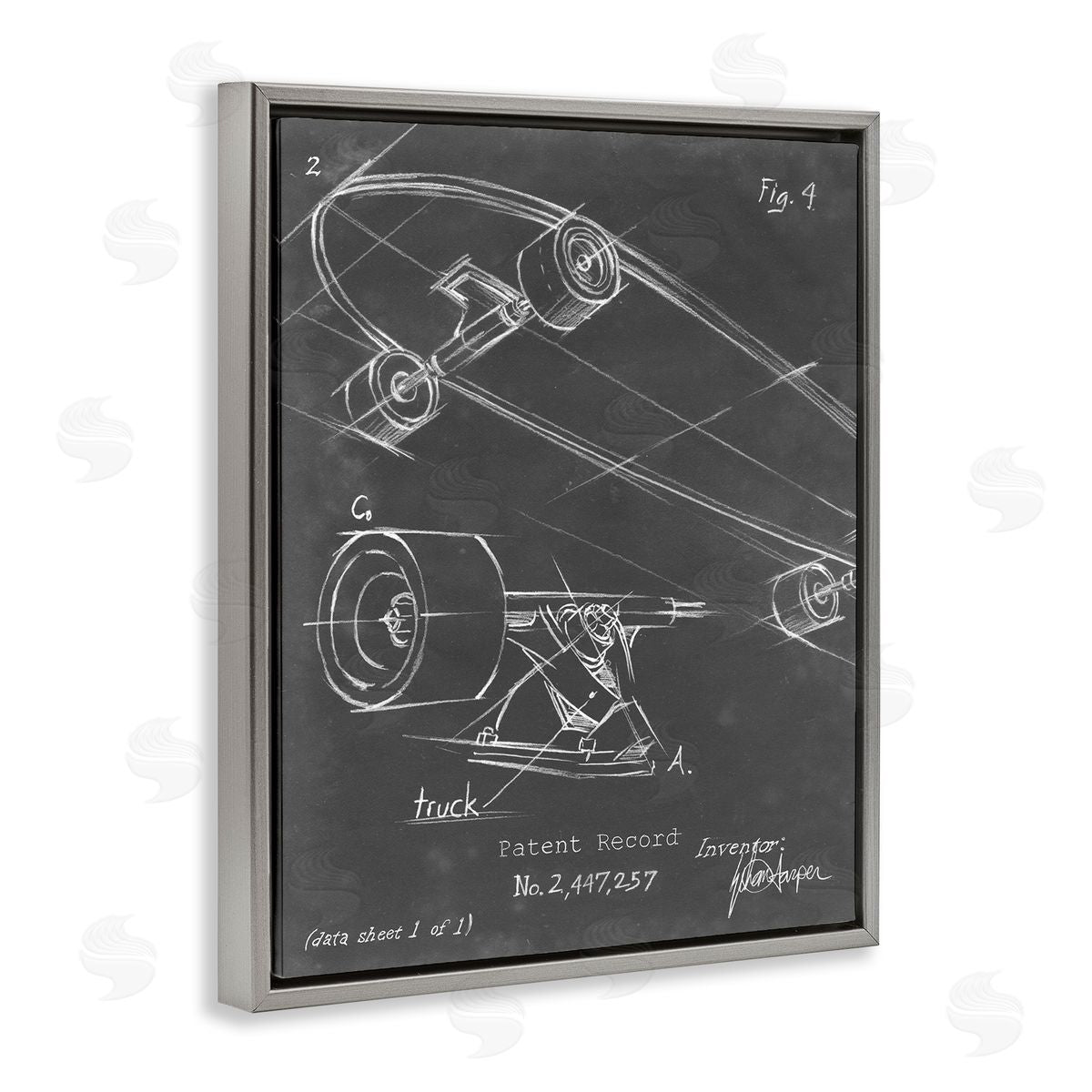 Skateboard Truck Diagram Grey Floating Frame Canvas Wall Art, Home Decor by Ethan Harper