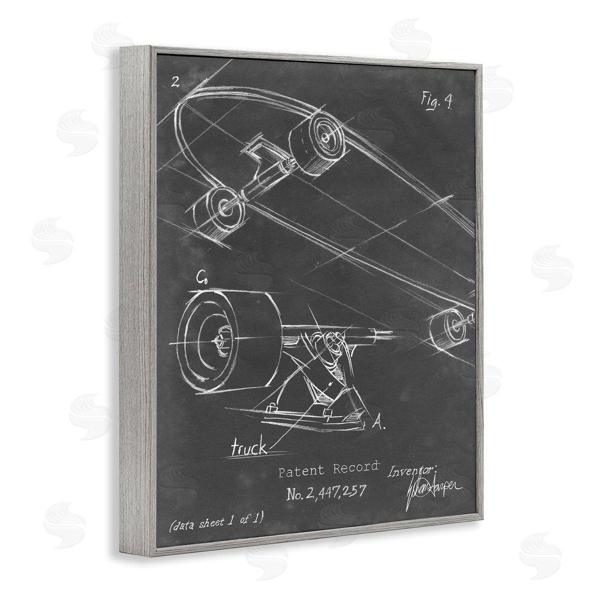 Skateboard Truck Diagram Grey Frame Print Wall Art, Home Decor by Ethan Harper