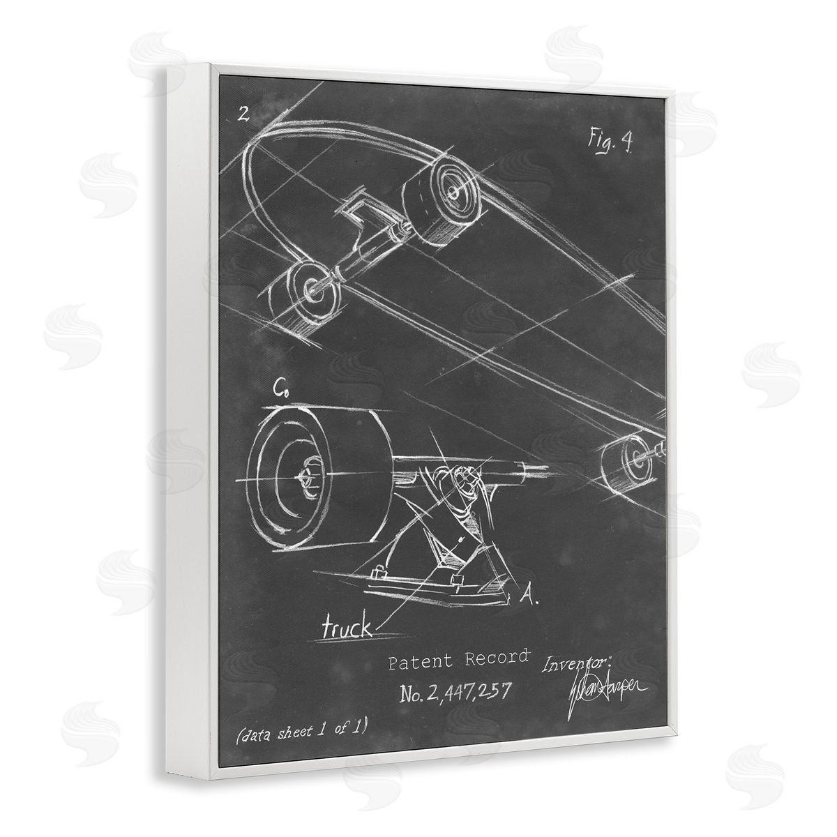 Skateboard Truck Diagram White Frame Print Wall Art, Home Decor by Ethan Harper
