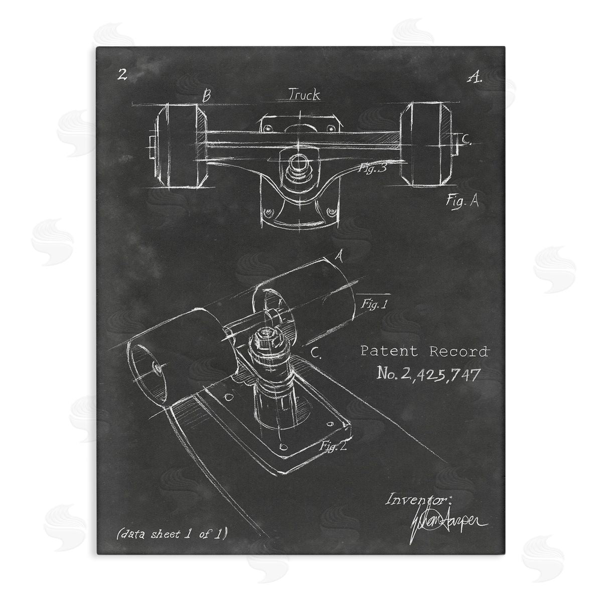 Skateboard Truck Blueprint Canvas Wall Art, Home Decor by Ethan Harper