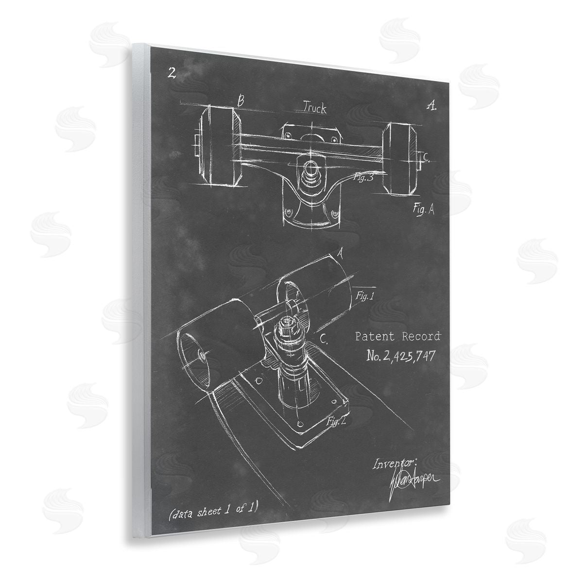 Skateboard Truck Blueprint Wood Plaque Wall Art, Home Decor by Ethan Harper