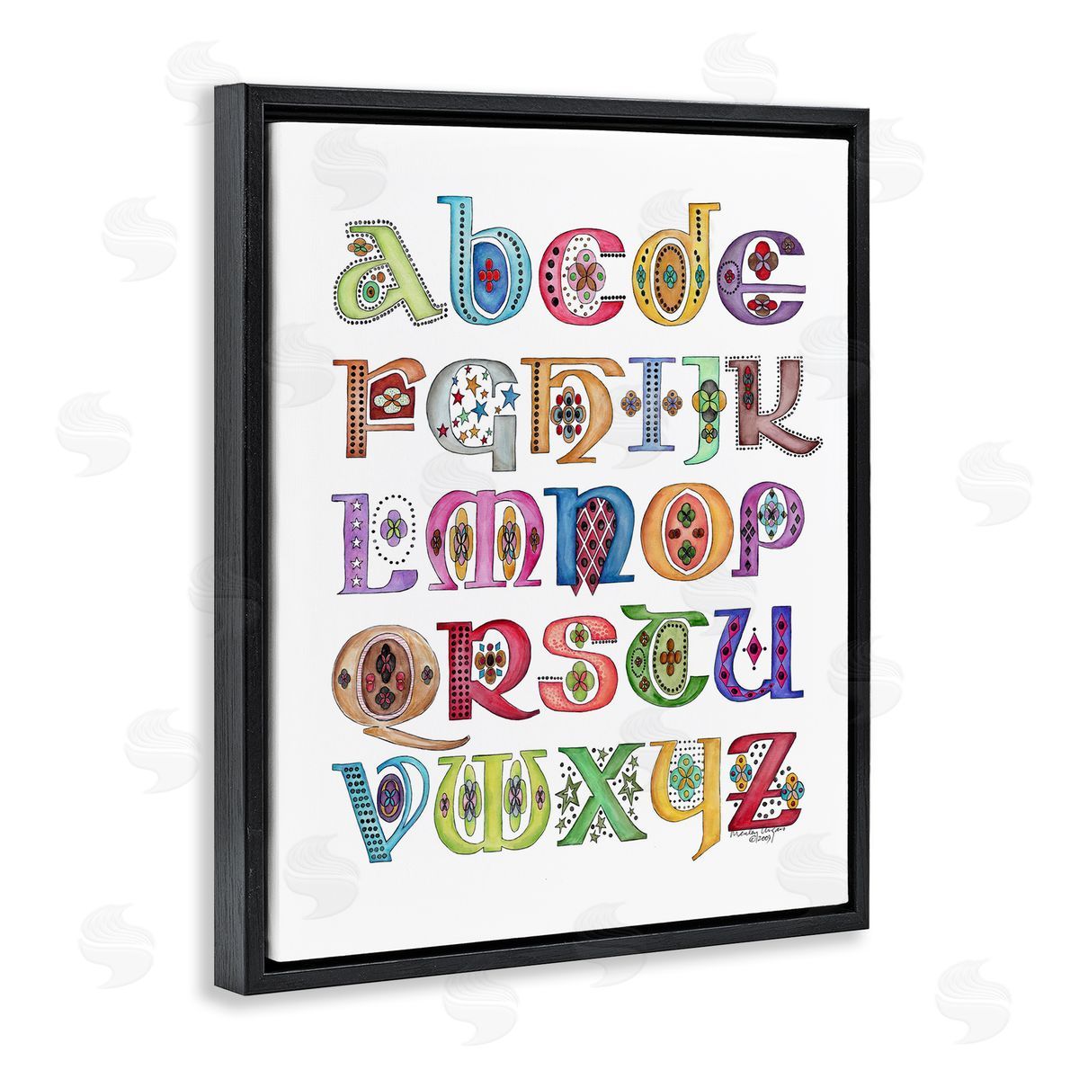 Boho Whimsical Alphabet Black Floating Frame Canvas Wall Art, Home Decor by Marley Ungaro