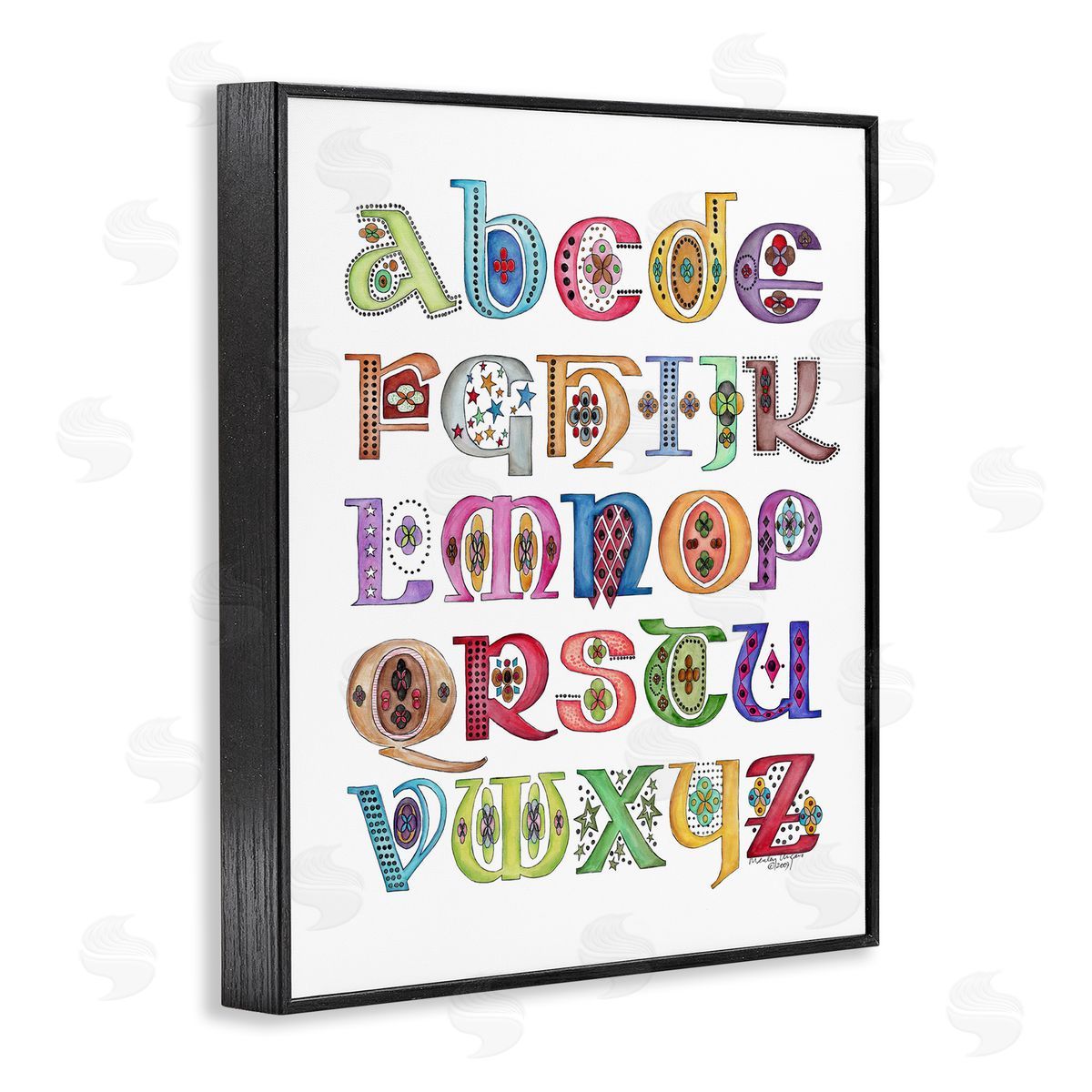 Boho Whimsical Alphabet Black Frame Print Wall Art, Home Decor by Marley Ungaro
