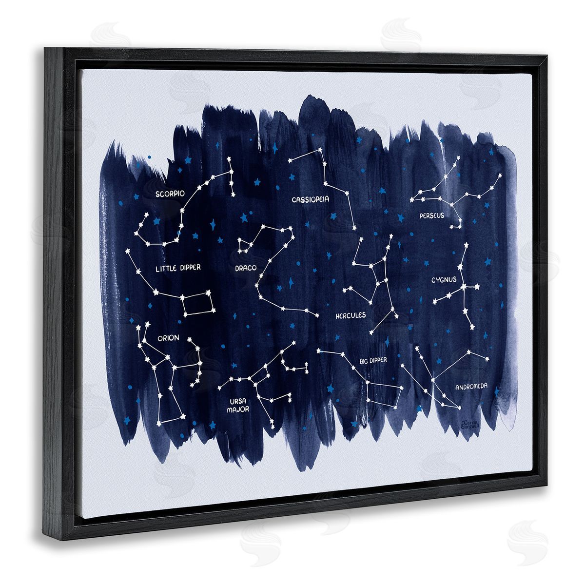 Constellations on Blue Black Floating Frame Canvas Wall Art, Home Decor by Carrie Cantwell