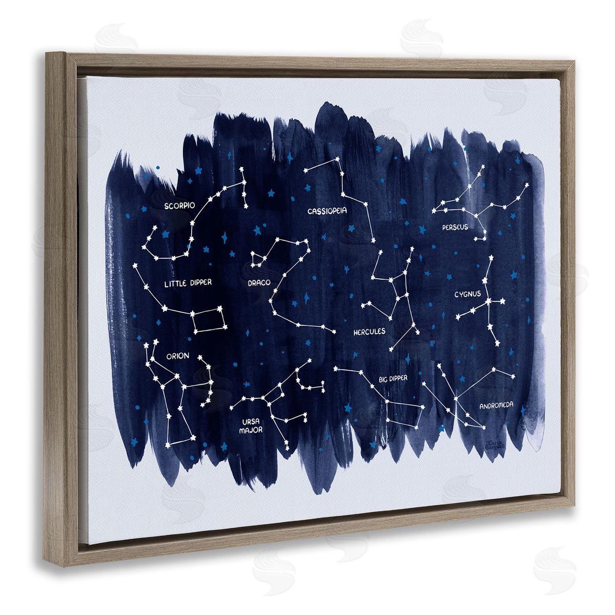 Constellations on Blue Brown Floating Frame Canvas Wall Art, Home Decor by Carrie Cantwell