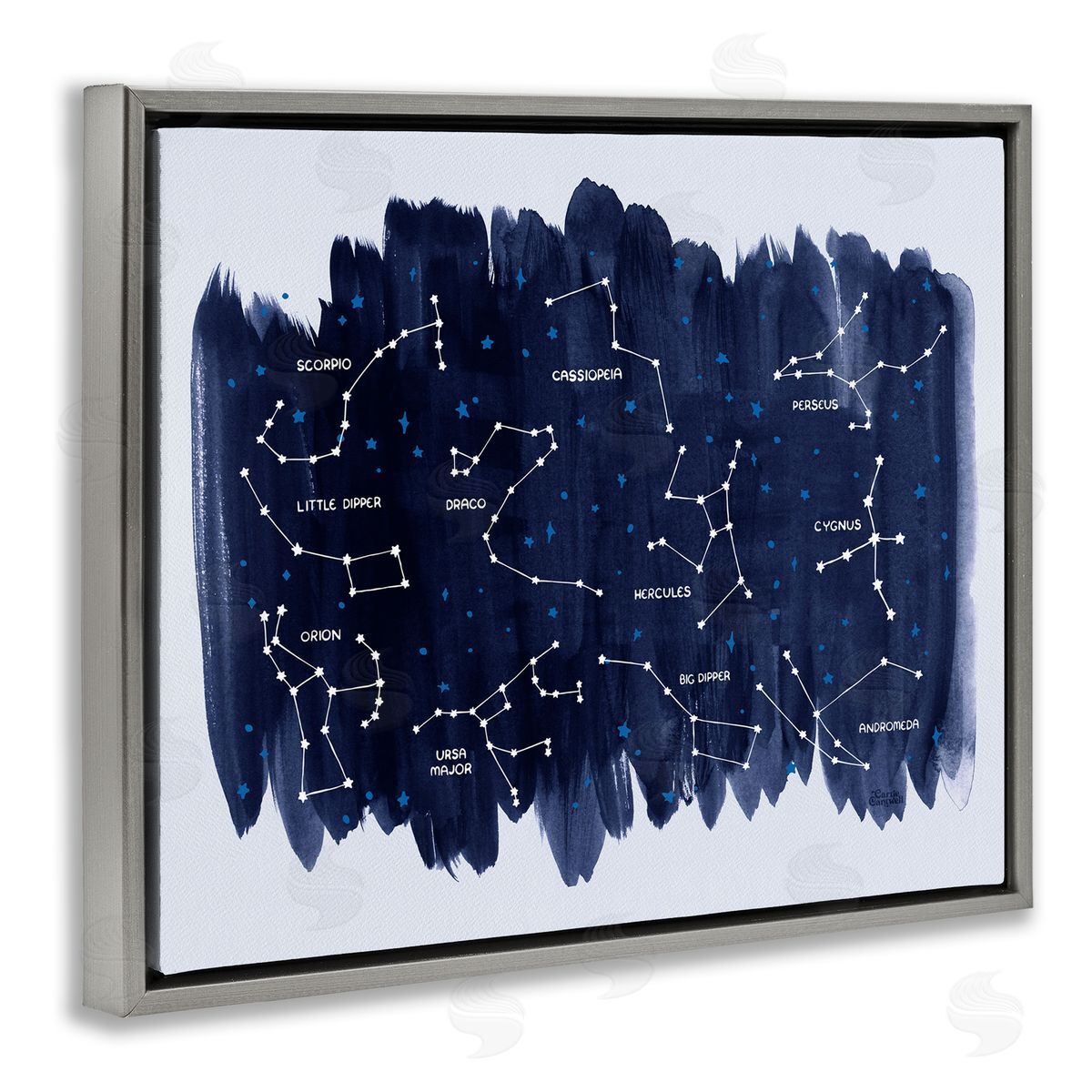 Constellations on Blue Grey Floating Frame Canvas Wall Art, Home Decor by Carrie Cantwell