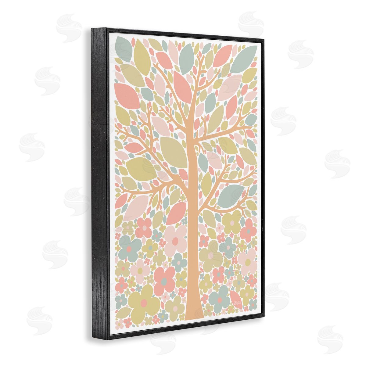 Tree with Pastel Leaves Black Frame Print Wall Art, Home Decor by Carrie Cantwell