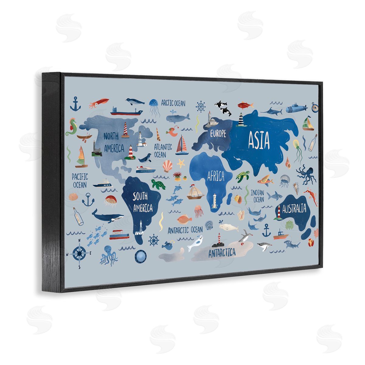 Nautical Themed Map Black Frame Print Wall Art, Home Decor by Carrie Cantwell
