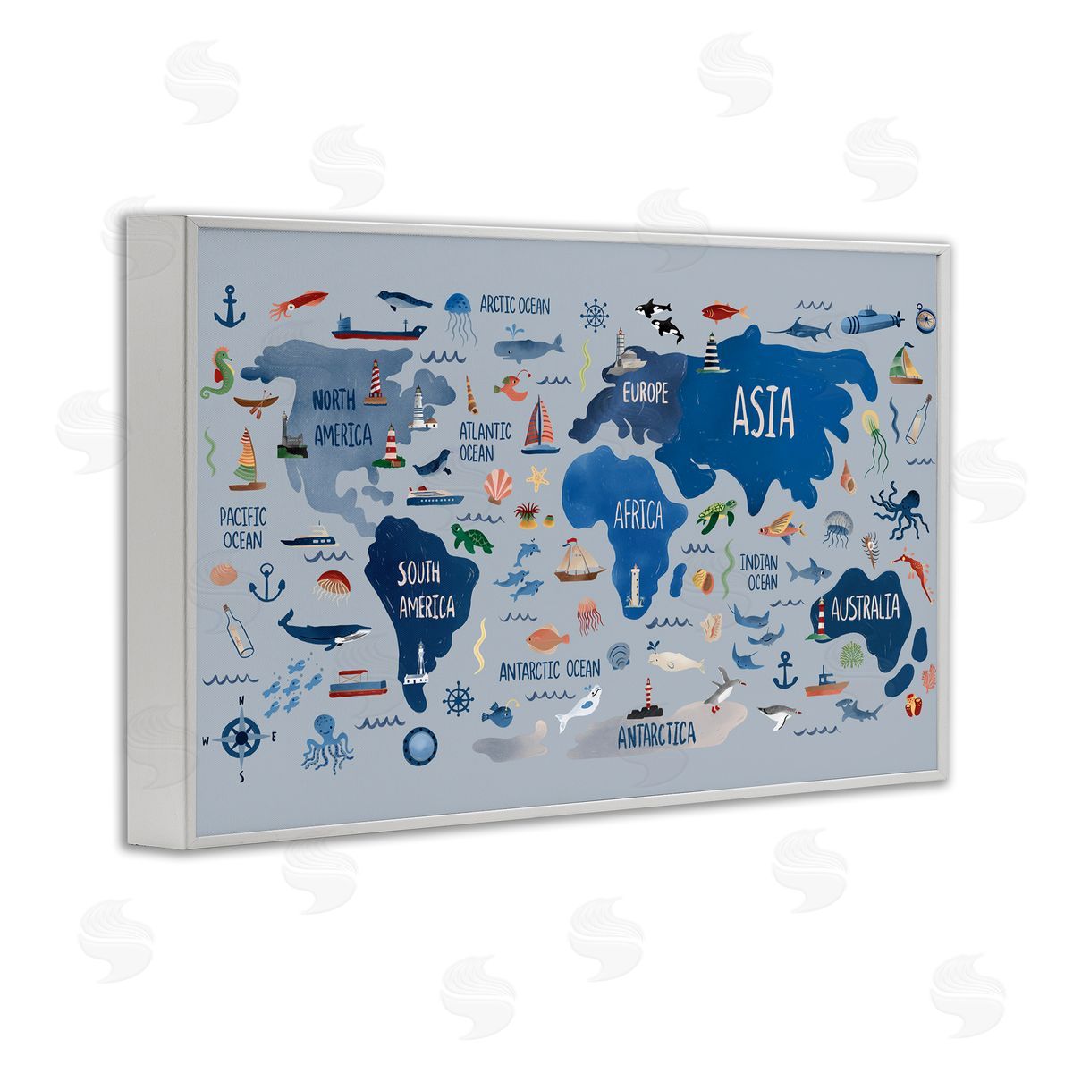 Nautical Themed Map White Frame Print Wall Art, Home Decor by Carrie Cantwell