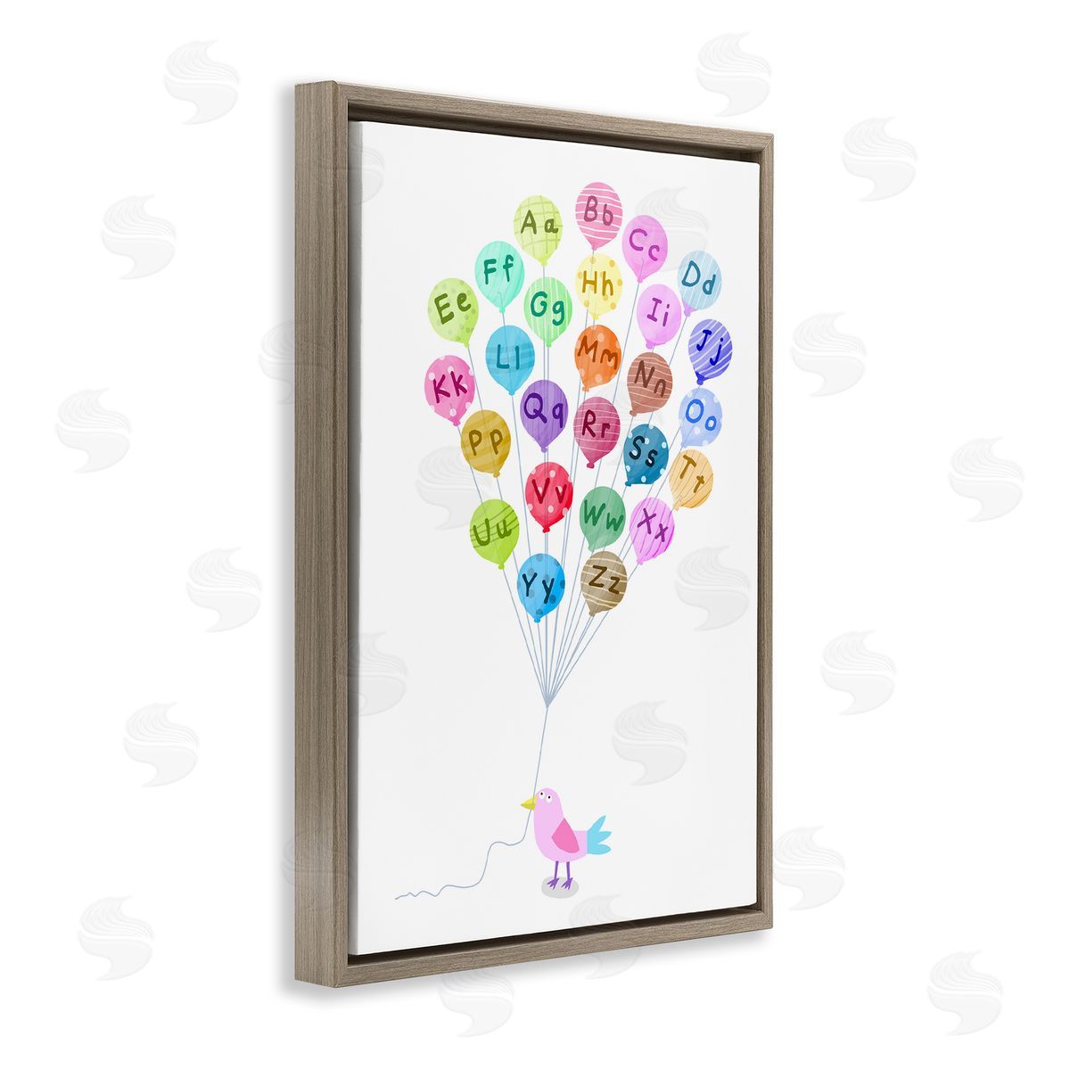 Bird and Alphabet Balloons Brown Floating Frame Canvas Wall Art, Home Decor by Carla Daly