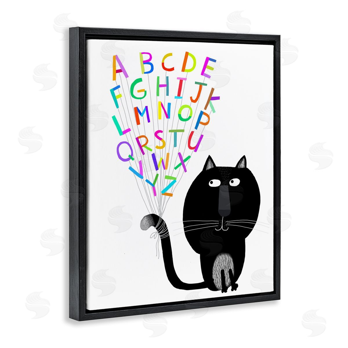 Cat with Alphabet Black Floating Frame Canvas Wall Art, Home Decor by Carla Daly