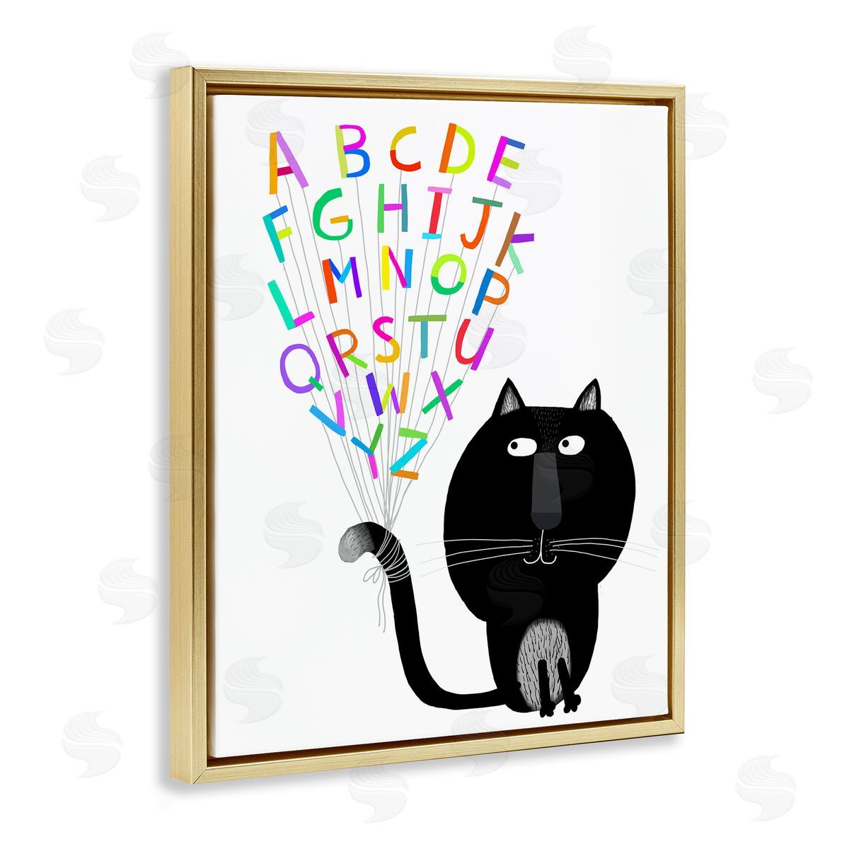 Cat with Alphabet Gold Floating Frame Canvas Wall Art, Home Decor by Carla Daly