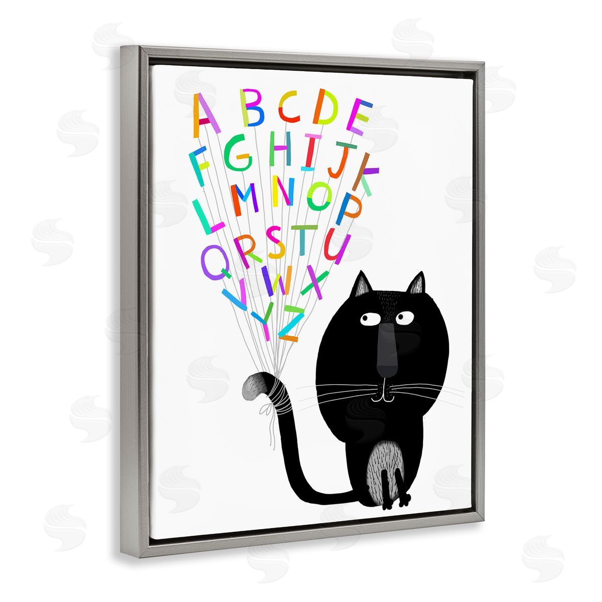 Cat with Alphabet Grey Floating Frame Canvas Wall Art, Home Decor by Carla Daly