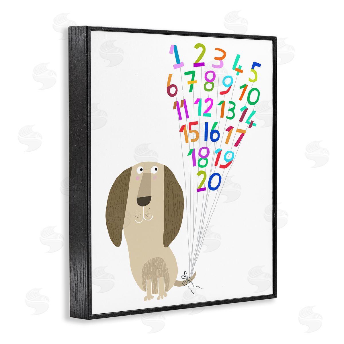 Dog and Number Balloons Black Frame Print Wall Art, Home Decor by Carla Daly