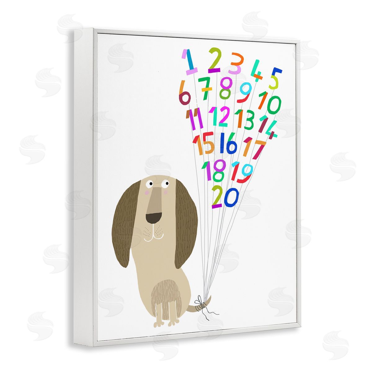 Dog and Number Balloons White Frame Print Wall Art, Home Decor by Carla Daly