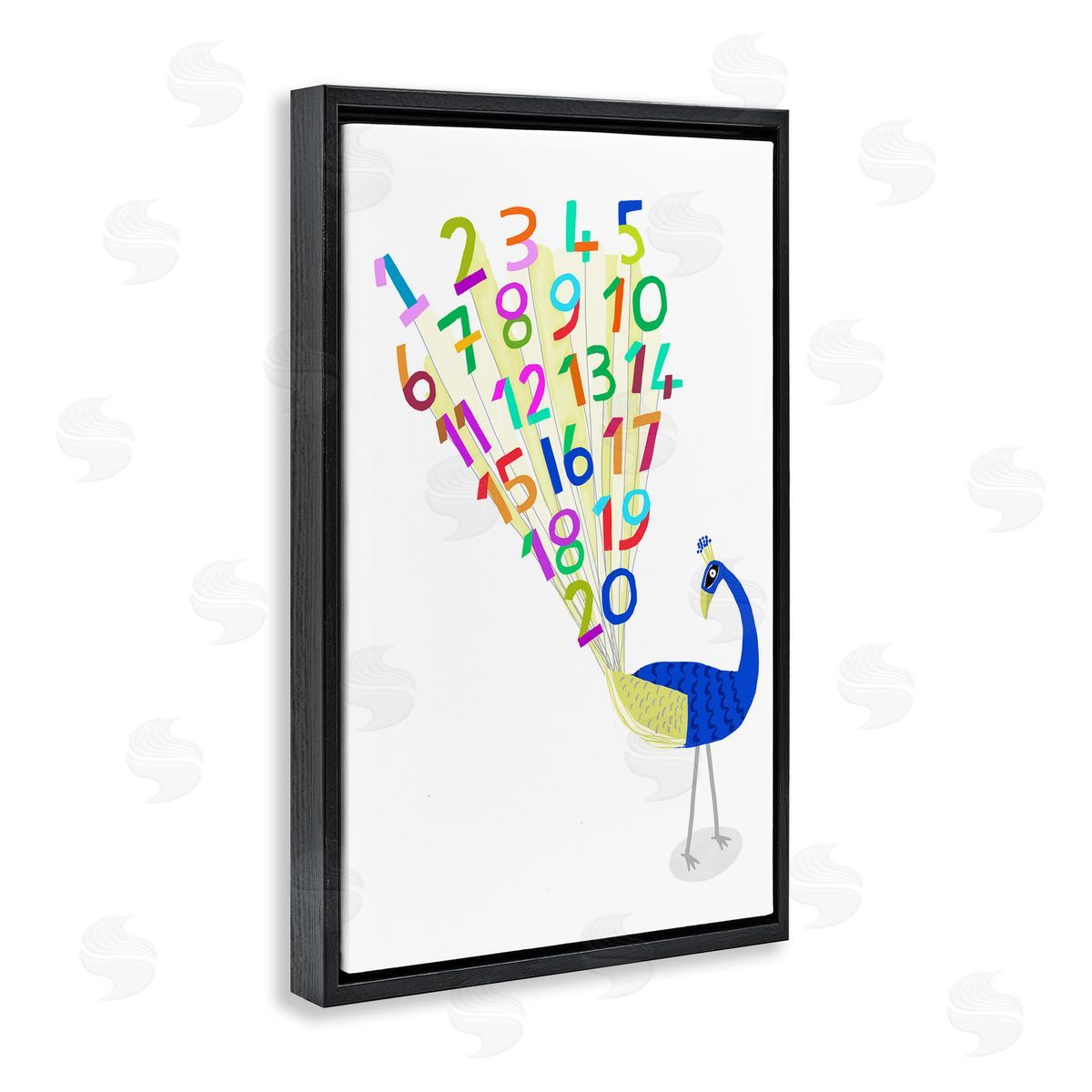 Peacock with Numbers Black Floating Frame Canvas Wall Art, Home Decor by Carla Daly