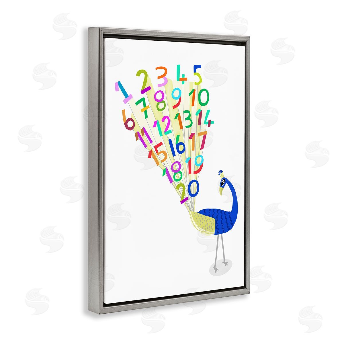 Peacock with Numbers Grey Floating Frame Canvas Wall Art, Home Decor by Carla Daly